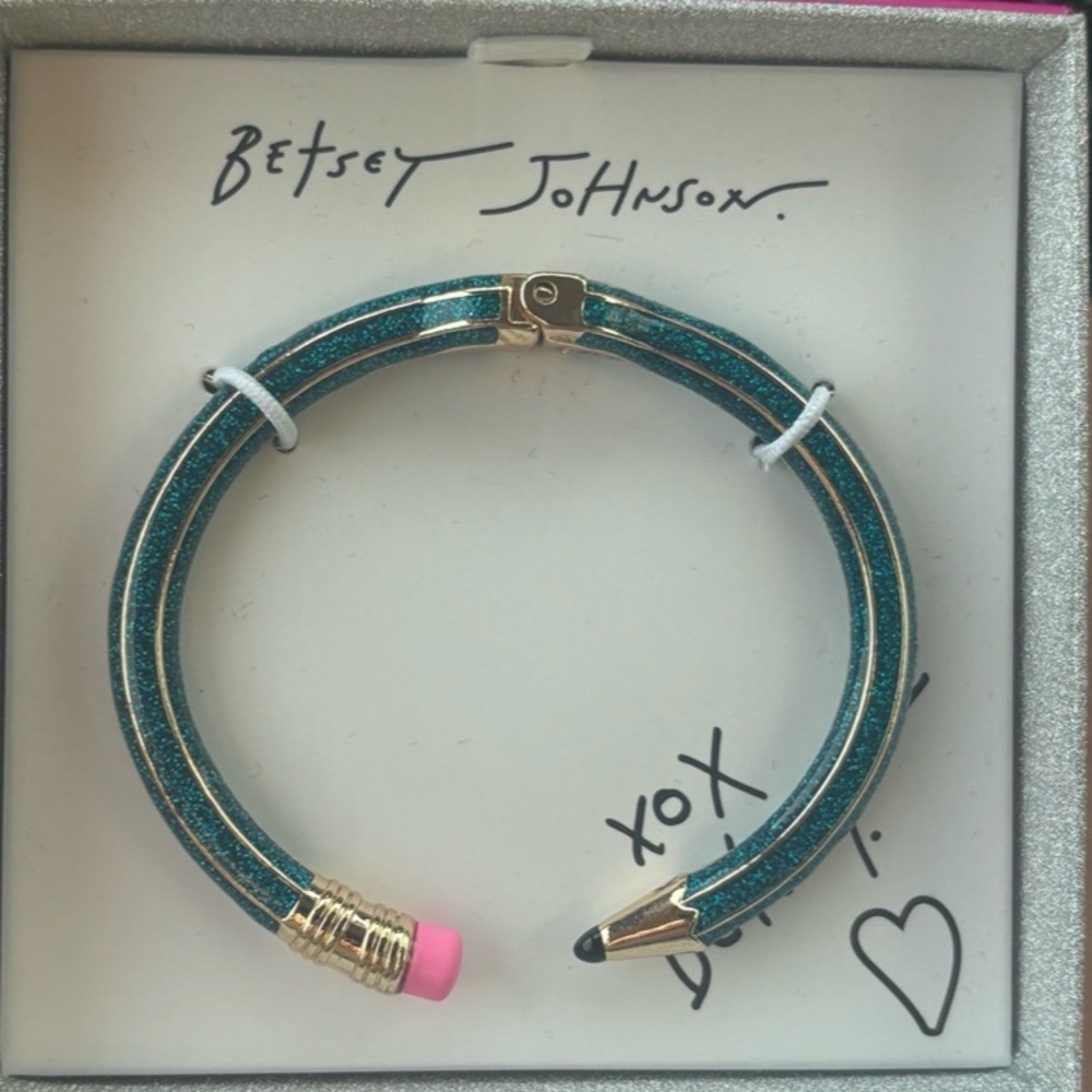 BETSEY JOHNSON Back to School Green Sparkly Glitter Hinged Pencil Bracelet NWT